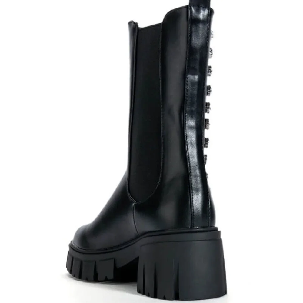 Miz Rhinestone Flat Platform Chelsea Black Pull On Boot 8.5 - Picture 4 of 5